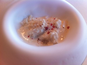 11 Gastroeconomy_Mugaritz2013_Hebras de buey de mar trabadas con mucilago vegetal macadamias y pimienta rosa